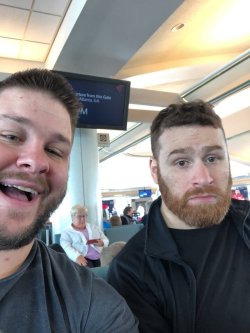 thefighterscircle:  The stars are on their way to Greensboro for #Starrcade tonight! That lady behind us is coming too, she’s pumped! #TheSamiAndKevinShow @WWE