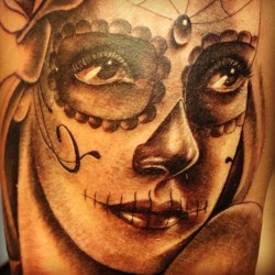 tattoofreaks:  #dayofthedead#blackandgrey#tattoo#girl