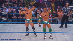 wweass:  WWEass Caps - TNA Impact: 03/20/14 Part: 2 TNA Tag Champs, The Bro Mans successfully retained their gold in a triple threat tag team match. Both Jessie Godderz and Robbie E looked insanely hot as usual defending their gold. Their manager, DJ