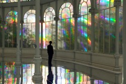 sunfl0werpetal:  cubebreaker:  Artist Kimsooja transformed the Palacio de Cristal into a heavenly dreamworld using translucent diffraction film on the windows to create a rainbow effect which reflected off the mirrored floor.  I believe in the good things