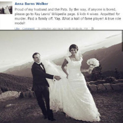 bleacherreport:  Wes Welker’s wife ranted about Ray Lewis on Facebook after the AFC Championship game.h/t The Big Lead   Oh, shut that cunt up. Hubby gets his ass prison raped on the field and her only refuge is shitbook. Go cry with Tom Brady’s bimbo