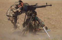 Militaryarmament:  A German Bundeswehr Soldier With A Omlt Unit Fires A Dshk 12.7×108Mm