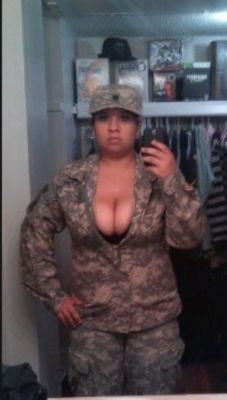 usmilitarysluts:  Army SPC Bustamante with big pierced tits lets them hang loose then sucks her NCO’s dick. 