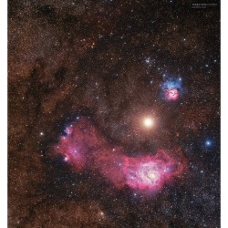 Mars Between Nebulas #nasa #apod #lagoonnebula #m8 #mars #trifidnebula #m20 #planet #redplanet #solarsystem #gas #dust #stars #nebulae #interstellar #milkyway #galaxy #space #science #astronomy