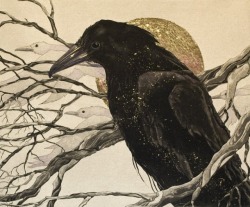  Beki Killorin, A Raven’s Tale | Original Etching, Gold Leaf Embellishment  &mdash;&mdash;- The mage stood from the desk, reading the letter one more time before folding and sealing it. Everything that mattered to him, possession wise, was once more
