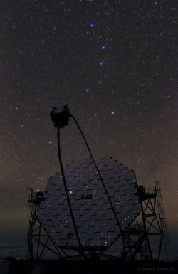 spaceplasma:  Big Dipper and Magic Telescope Stars of the constellation Ursa Major (the Big bear) form the familiar dipper-like asterism in the northern sky as photographed from the Roque de los Muchachos Observatory on the Canary island of La Palma.