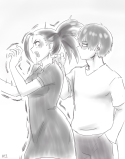 cryptid-artist: Taking a break drawing a todomomo art by making another todomomo art. And yes, it’s todo sticking his cold fingers on momo’s neck. 