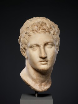 classical-beauty-of-the-past:  Marble head of a horned youth wearing a diadem  The diadem and horns of this portrait head signify a divinised Hellenistic ruler is represented. The horns, which were attached by means of marble dowels and stucco, were most