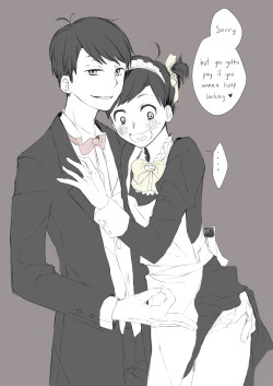 marquis-oxblood:  (Hesokuri Wars ref. /Jyushimatsu will cry ‘Ping!’ if he got attacked)A mountain of Jyushimatsu in maid outfit fanart doesn’t mean I won’t add 3 more to the top of that mountain *☆ and now you know how Osomatsu got all that