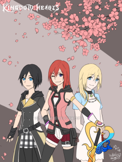 wingbladeweaver1357:  Excuse me, Square, but where’s my wonderful gals?Xion, Kairi and Naminé in KH3!!Kairi’s outfit is inspired by Nijuukoo’s design with an added touch from me lolNaminé’s outfit is kinda inspired from Lunafreya. As for Xion,