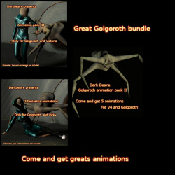 Golgoroth Animation Bundle In this bundle, you&rsquo;ll get 3 animations&rsquo;s sets for Deepspace golgoroth and Victoria 4 http://renderoti.ca/Golgoroth-Animation-Bundle