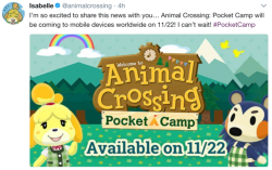 fuckyeah-animalcrossing: Animal Crossing Pocket Camp: available on all mobile devices 11/22!