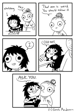 sarahseeandersen:  Let me clarify: Groups crits, or crits that are asked for (“hey, can you look at this?”) are helpful and necessary to improve.  However, magically appearing behind someone who is working and expressing all your thoughts and feelings