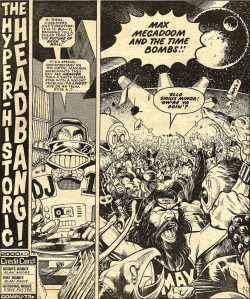 Panels from The Hyper-Historic Headbang! in 2000AD Prog 322 (1983). Script by Alan Moore, Art by Alan Davis, Lettering by Steve Potter. From a charity shop in Nottingham.
