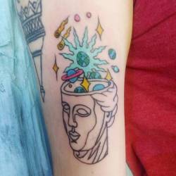 Space head.    #ink #tattoos #chelsea #space #ravenseyeink #tattoo #color  (at Raven&rsquo;s Eye Ink)