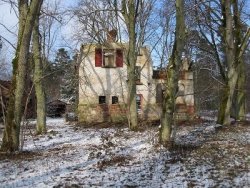 sixpenceee:  Deep in the forests around Dieburg, Hessen in Germany there is a crumbling, white house. Rumour has it that a forester lived there years ago with his family. When out on a hunt, the father shot what he thought was a deer. It was his son,