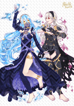 faithoala:Conquest Princesses YO this is challenging than what I thought and I got other drawings beside fe to do (´・●・｀;;) I supposed to only use the pattern style but  it seems mixed with my solid style so now it looks………funky??? anyhow