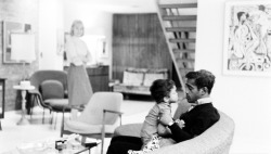 midcenturymodernfreak:  Rat Pack Interiors 1964 Sammy Davis Jr., May Britt, &amp; son Mark Davis at home.