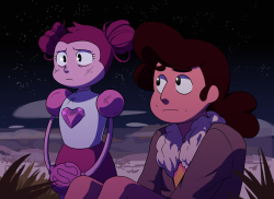 toasterwitch: “I’ll wait with you.” Wanted to draw a scene from the fic ‘Hollowed Moon’ on AO3. Basically, it’s an AU where Stevonnie crashes onto Pink’s garden instead of the jungle moon. 