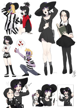 qtarts:  Some style practices from the last day or so of BeetleJuice and Lydia from the animated series, Ft Wednesday Addams because these goth beauties will forever have a place in my heart  &lt;3