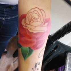 A picture of the tattoo I started last night.  Thank youu. #tattoo #rose #colortattoo #tattooartist #chelsea #boston #flower #flowers  (at Raven&rsquo;s Eye Ink)