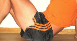 shorts-and-underwear:  Orange stripped black shorts 