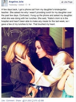 weallheartonedirection:  Angelina Jolie has a 100% true story about her altruistic kid