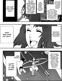 darkslover:   Kubo, you’re supposed to be writing a shounen. You’ve turned Isshin into a shoujo poet for his dead wife and I CAN’T. There’s no need for “I love you” or anything else, that page was just… Shiba men are really dedicated and