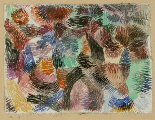 met-modern-art: Libido of the Forest by Paul Klee by Paul Klee, Modern and Contemporary Art The Berggruen Klee Collection, 1984 Metropolitan Museum of Art, New York, NY Metropolitan Museum of Art, New York, NYMedium: Watercolor on gesso on fabric mounted