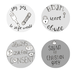 illustratedbyzara:these are my final 4 anti-christian grey badges for a zine coming up!!