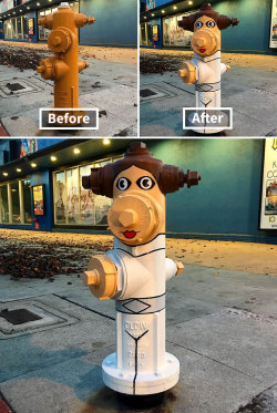 genatrius:  fluffy-critter:   edensmidian:  pr1nceshawn:    Street Art: Before &amp; After.  I love these…..  Chaotic Good   My favorite part is that these are going to be someone’s neighborhood landmarks. “Turn left at the saxaphone player,”