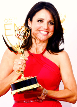 gifthescreen:  Julia Louis-Dreyfus, winner of the Outstanding Lead Actress in a Comedy Series Award for Veep, poses in the press room during the 66th Annual Primetime Emmy Awards 