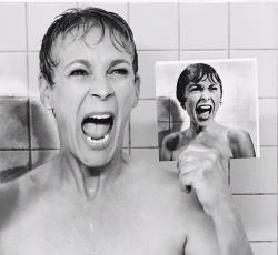 wrath-the-furious:  sixpenceee:  Jamie Lee Curtis recreates the iconic “Psycho” shower scene that originally featured her mother, Janet Leigh   imagine this. janet leigh was a major character in pyscho, and was in the most iconic scene of pyscho,