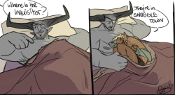 romancingironbull:  piebutt:  thank u sawyl for this beautiful idea ;v;;; [pls avoid tagging with ‘me/my inquis/oc/etc’ in regards to my ocs/inquis. thank &lt;3]   I’m feeling chilly right now, so I’m bringing this back around. Iron Bull is perfect