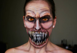 coolstoryfuckface:  Elsa Pageler   Amateur Make-Up Artist Turns Herself Into Your Favorite Pop Culture Characters  Read More at http://boredombash.com/elsa-rhae-face-paintings/ © BoredomBash    All she needs to do is two-face from the the dark knight