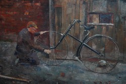 the-paintrist: artishardgr: John Quinton Pringle - Repairing the bicycle This looks like a job for bicycle repair man. John Quinton Pringle (13 December 1864 – 25 April 1925) was a Scottish painter, influenced by Jules Bastien-Lepage and associated