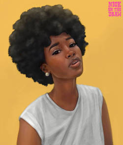 fyblackwomenart:  Afro Girl On Yellow by nickonthedraw 