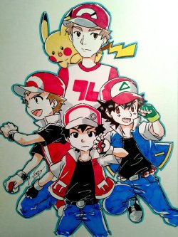 kaguras-art:Inktober day 7 - I was in the mood to draw red and ash so I drew them all together!