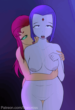 starcross-nsfw: A short little animated loop of Starfire having a little fun with Raven’s behind.  First GIF I’ve done with colors! Definitely something I’ll try again in the future. Links: - Patreon - Eka’s Portal - SFW Art - Tip Jar 