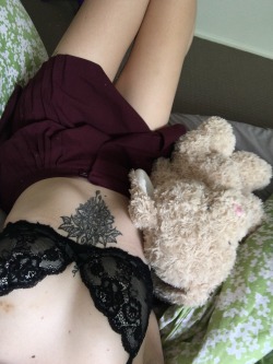 Plumrose cuddling with her teddy