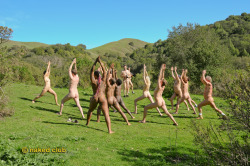 The Naked Club doing yoga in the hills. We’re always working