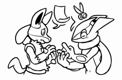 /vp/ request: requesting Lucario and Greninja playing rock, paper, scissors