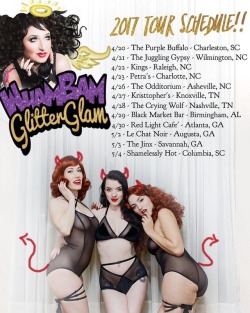 genuineporcelain:  The @whambamglitterglam #burlesque #tour hits the road in just a couple days!! @evelyndevere and I can’t wait to pick up our sexy babes @heytigerbay and @fancyfeastburlesque from the airport tomorrow!! Check out our schedule to see