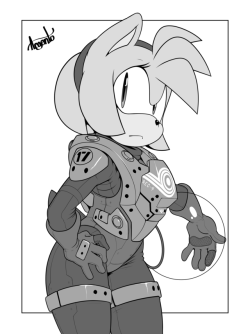 edgeargento:  Here, have Amy in a 1950′s style space suit wearing the Twilight Garrison from Destiny. Ink commission for Gearedbeast. Some of you have asked for more Destiny/Sonic crossover stuff. Though this is a commission, I want to do more in the