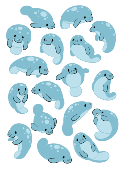 stutterhug:  Always More Manatees.Was attempting to do some simple designs for stickers or t-shirt patterns maybe, but now I’ve been fiddling with colour options for way too long and can’t trust my own eyeballs. At this moment I’m liking the plain
