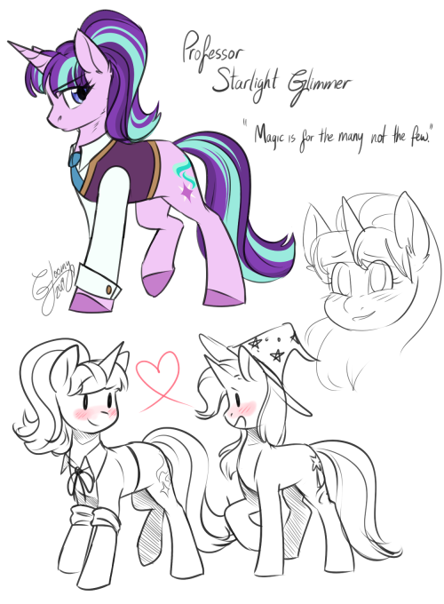 askqueenmoon:   Starlight became a teacher at the Canterlot Academy of Magic (CAM), where she works towards educating everyone (not just unicorns or ponies) on harnessing the different kinds of magic in the world. Pegasi and griffins learn about elemental