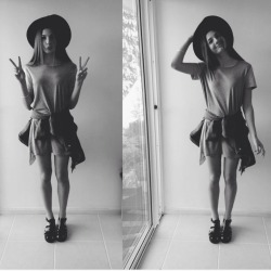 neonreef:  the other days ootd in b&amp;w, glassons hat. sportsgirl jacket, staple dress and windsorsmith lily pads x 