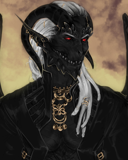   Commission for @arengryphon of their OC K'davar, a half Black Dragon/half Drow.&mdash;-  [Ko-fi.com/Krovav] / [Instagram]   