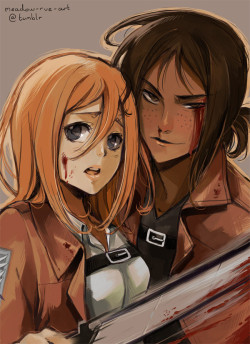 meadow-rue-art:  I’ve been meaning to draw Ymir and Christa from SNK for ages. Cutest apocalypse girlfriends! Plus I’m such a sucker for that whole “I’ll protect you!” thing with couples. 