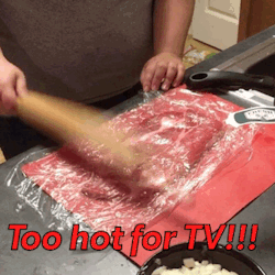 doctornsara: doctornsara:  Uncensored footage of my wife beating some meat.  (She is making Chaliapin steak like they did in Food Wars)    Make a bunch of shallow cuts in Xs all across the meat, and then slather it with onions. Then let it sit and let